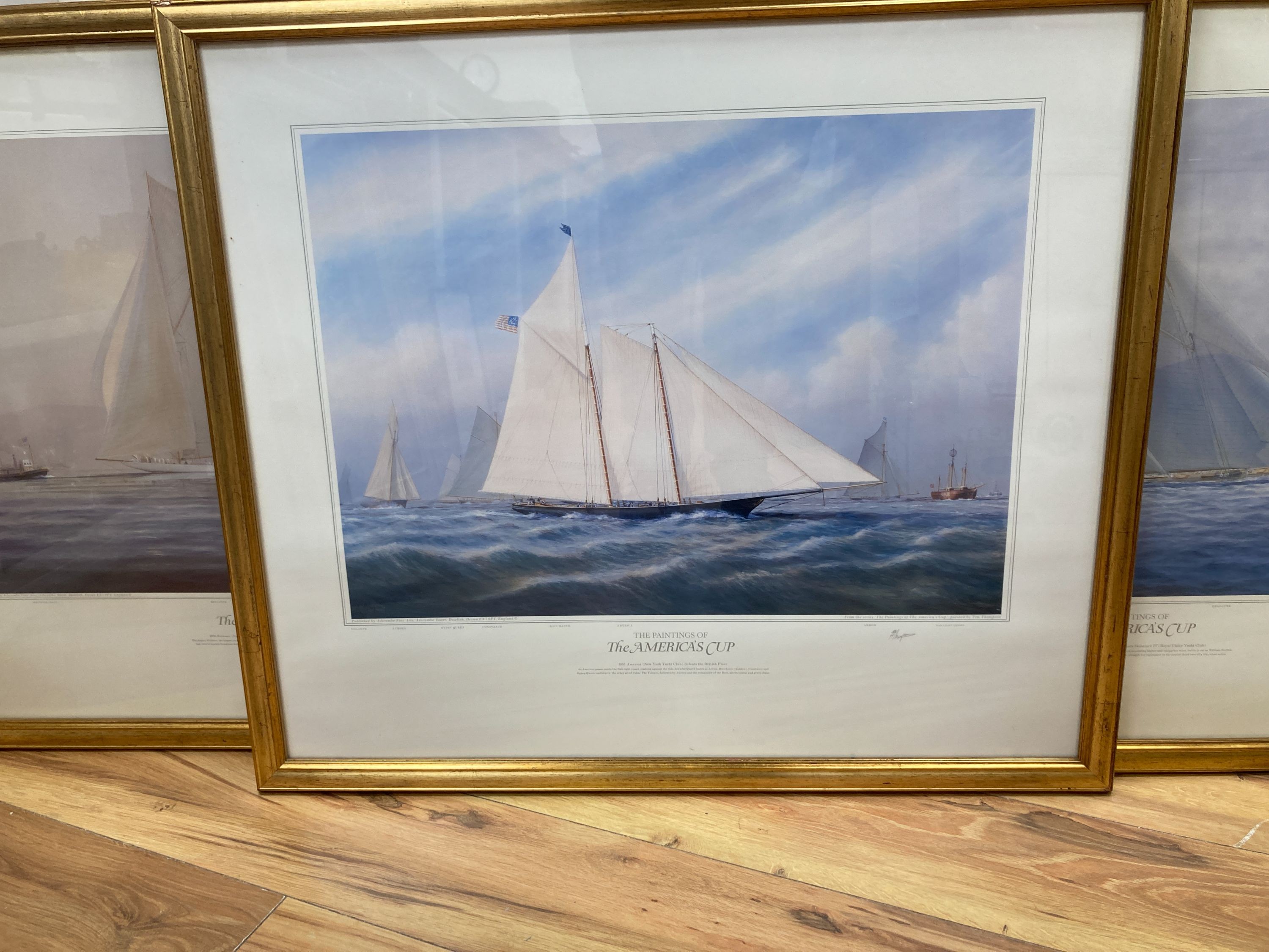 Tim Thompson, three colour prints, The Paintings of the Americas Cup, overall 60 x 70cm.